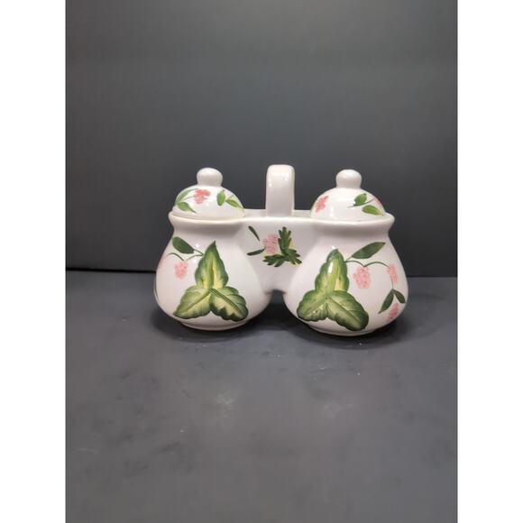 DesignPac Dual Condiment Pot, Jam Jelly Ceramic Holder, Hand Painted Berries - Picture 3 of 8